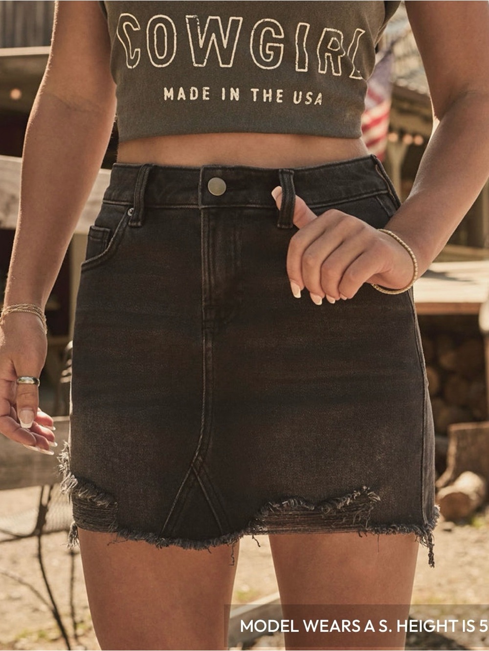 Washed Black Distressed Denim Mini Skirt